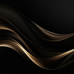 Shiny golden wavy lines.Abstract black geometric background with smooth lines and waves. Unusual background.