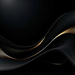 Shiny golden wavy lines.Abstract black geometric background with smooth lines and waves. Unusual background.