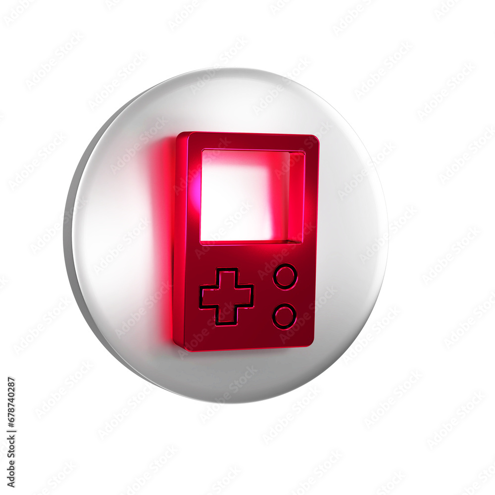 Poster red portable tetris electronic game icon isolated on transparent background. vintage style pocket br