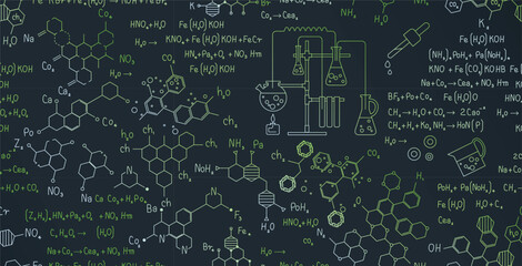 Chemical patterns and scientific formulas seamless vector. - obrazy, fototapety, plakaty