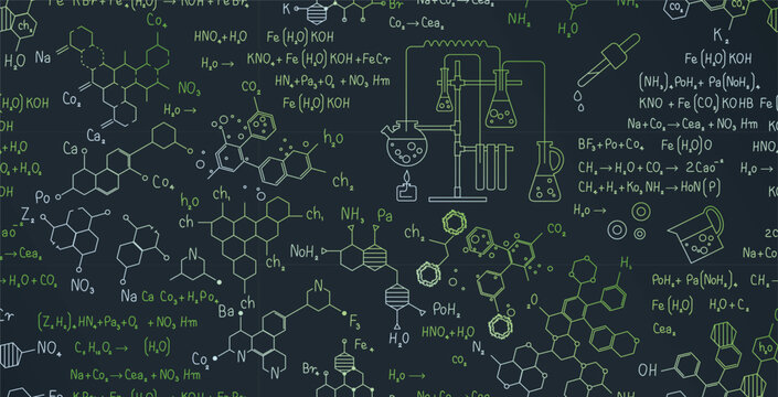 Chemical patterns and scientific formulas seamless vector.