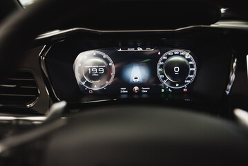 close-up speedometer in a new car