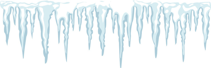 Snow Icicles border transparent background. Vector snow element. Hanging icicles in flat style