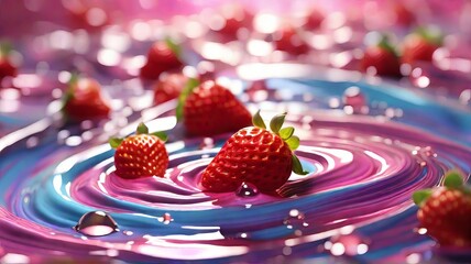 Abstract background with strawberries and bubbles. .AI