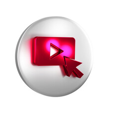 Red Advertising icon isolated on transparent background. Concept of marketing and promotion process. Responsive ads. Social media advertising. Silver circle button.