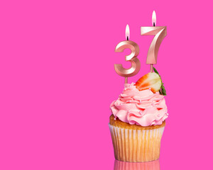 Birthday Cupcake With Candle Number 37