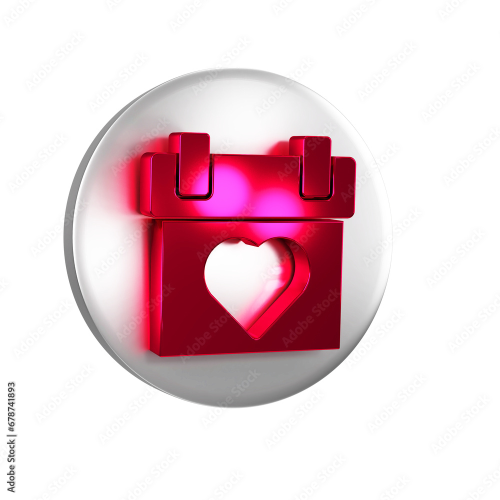 Poster red calendar icon isolated on transparent background. event reminder symbol. silver circle button.