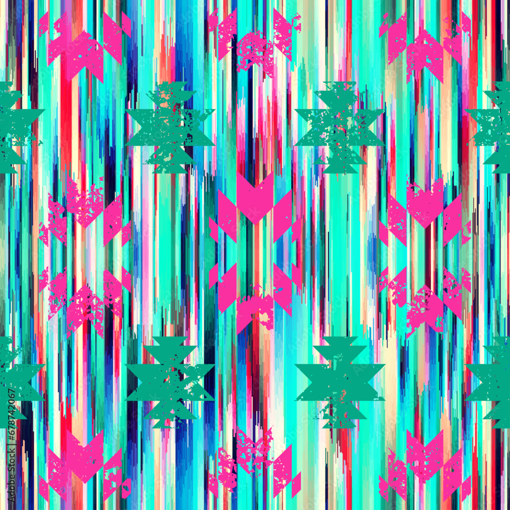 Poster Seamless striped pattern in Aztec style. Folk embroidery.. Aztec ikat style. Seamless vector image. Thin lines