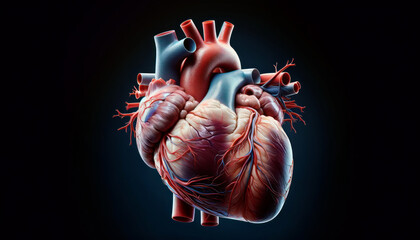 Healthcare illustration. Anatomy of heart. Illustration of a human heart in dark background, Generative Ai
