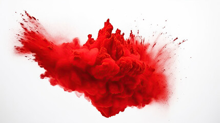 Bright red holi paint color powder festival explosion burst isolated white background. industrial print concept background.
