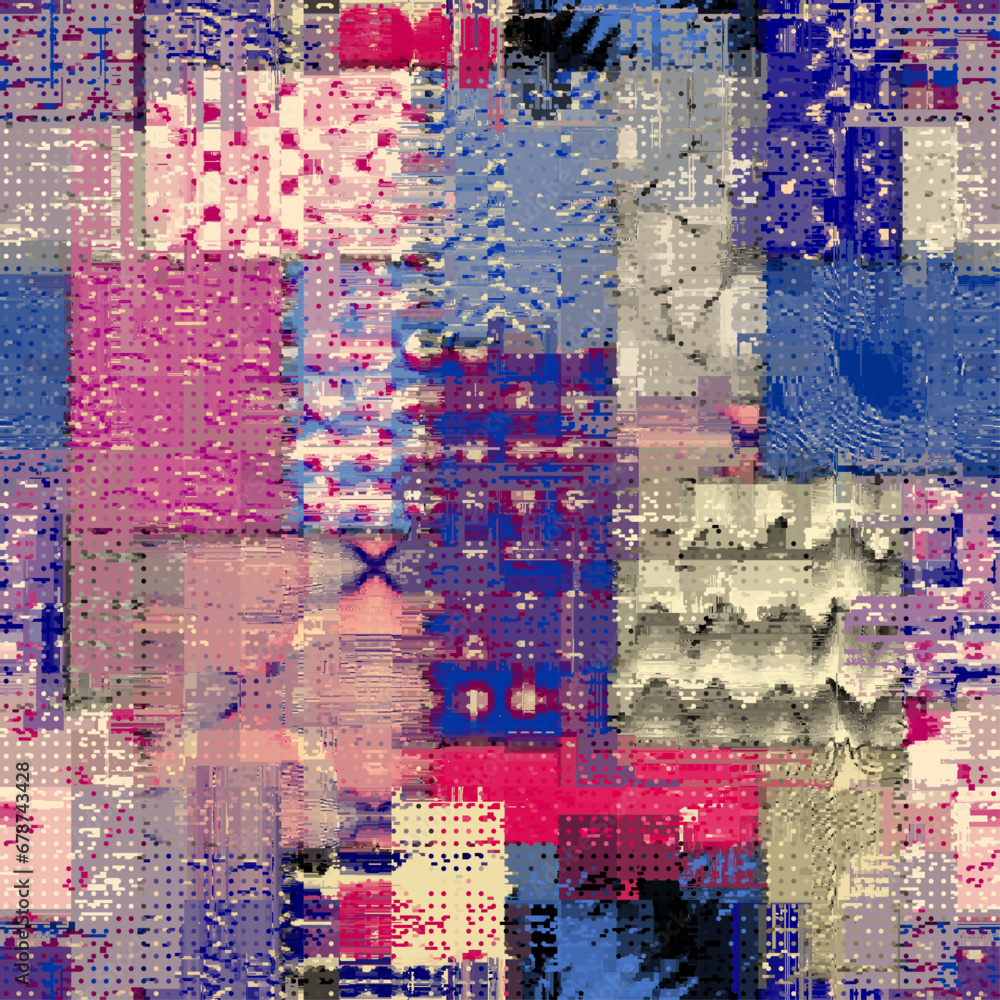 Poster Vector image with imitation of grunge datamoshing texture. Retro risograph texture.