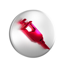 Red Doping syringe icon isolated on transparent background. Silver circle button.