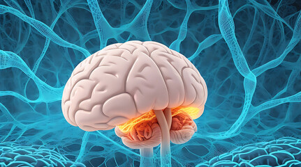 Human brain on virus background. 3d illustration.