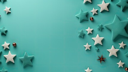 a group of white and red stars on a teal green background with a golden ornament in the middle of the star, surrounded by smaller white and red and white stars.
