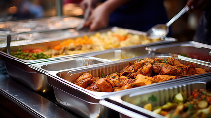 Oriental food - Indian takeaway at a London's market. - obrazy, fototapety, plakaty