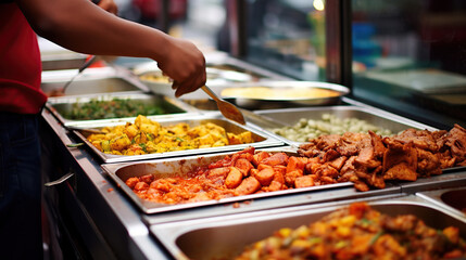 Obraz premium Oriental food - Indian takeaway at a London's market.