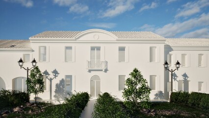 Fototapeta na wymiar Modellazione 3D e rendering di edificio residenziale del tipo villa veneta