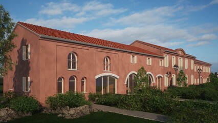 Modellazione 3D e rendering di edificio residenziale del tipo villa veneta