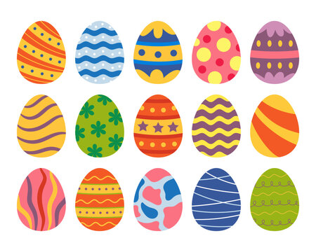 Colorful easter egg flat design vector illustration set
