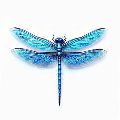 Detailed Close-Up of a Vibrant Blue Dragonfly on a White Background
