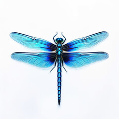Detailed Close-Up of a Vibrant Blue Dragonfly on a White Background