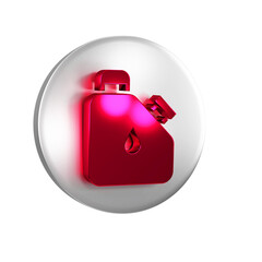 Obraz premium Red Canister for flammable liquids icon isolated on transparent background. Oil or biofuel, explosive chemicals, dangerous substances. Silver circle button.