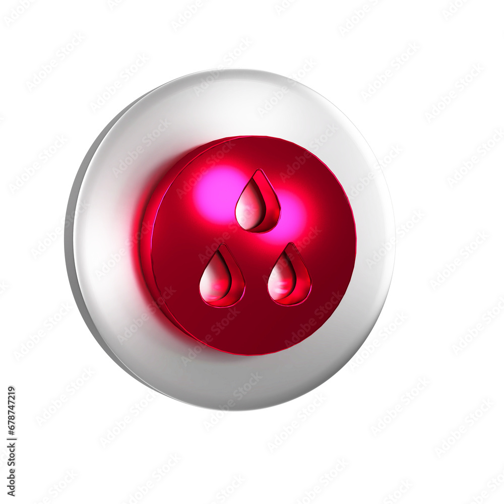 Wall mural red water drop icon isolated on transparent background. silver circle button.