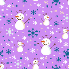 pattern with snowflakes, snowmans vector