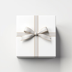 Isolated mockup white gift box with ribbon on white background. Plain present for custom illustration and pattern design.