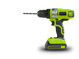 Cordless Green power drill isolated on a white background