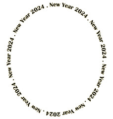New year 2024. Christmas. Golden metal and black round frame isolated on white. Vector frame for photo, text. picture, card, invitation, poster