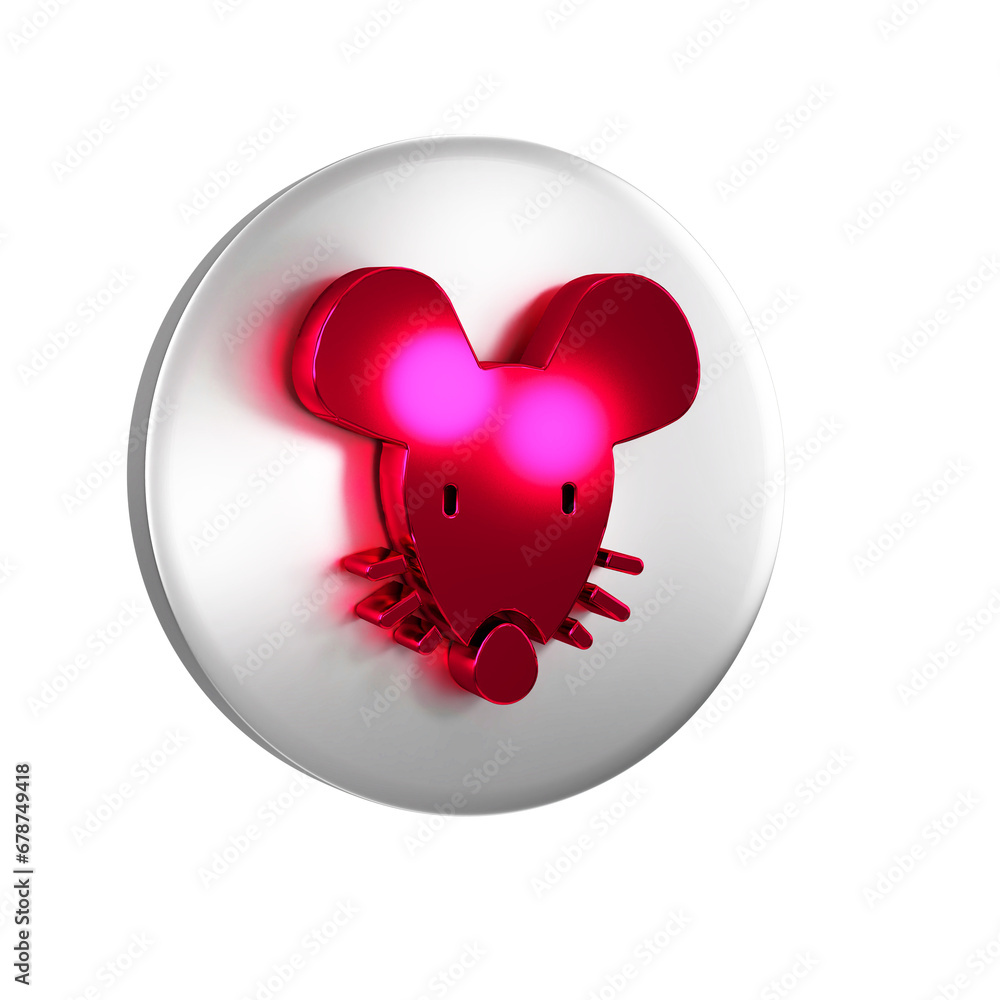 Poster red experimental mouse icon isolated on transparent background. silver circle button.