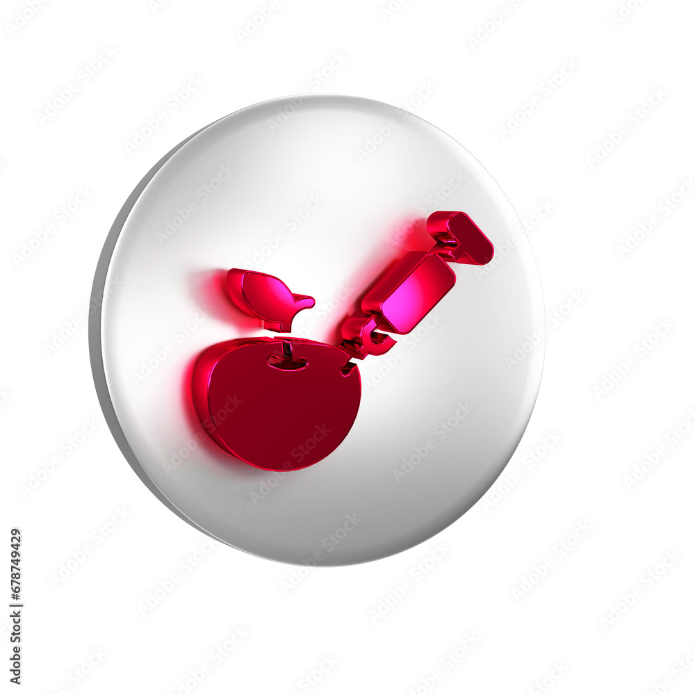 Poster red genetically modified apple icon isolated on transparent background. gmo fruit. syringe being inj