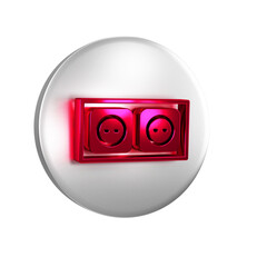 Red Electrical outlet icon isolated on transparent background. Power socket. Rosette symbol. Silver circle button.