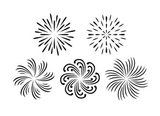 Fototapeta na wymiar Set of holiday fireworks. Vector illustration of firecrackers of different shapes isolated on white. Simple flat style.