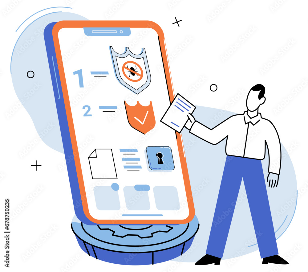 Poster data protection. vector illustration. laptops are essential tools for datmanagement and protection v