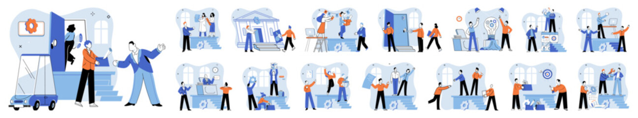 Crowdfunding. Vector illustration. Crowdfunding platforms reach wide audience potential supporters Financial support launches new products or services through crowdfunding Backers become part