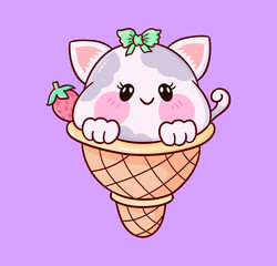 kawaii ice cream cute cat vector 
