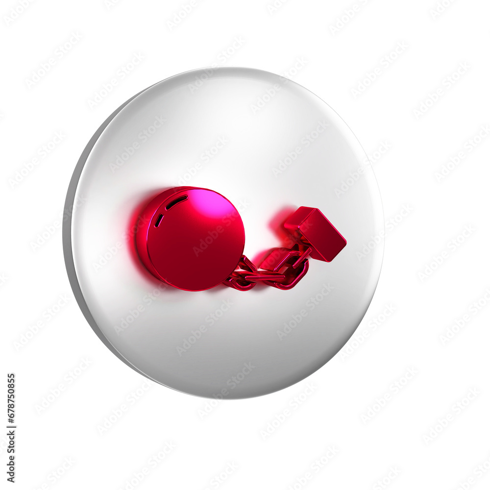 Poster red ball on chain icon isolated on transparent background. silver circle button.