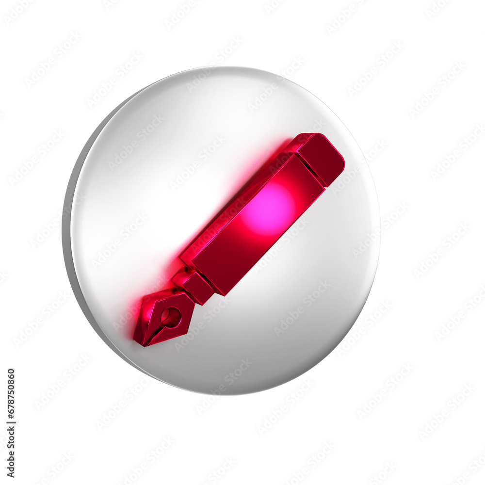 Poster red fountain pen nib icon isolated on transparent background. pen tool sign. silver circle button.