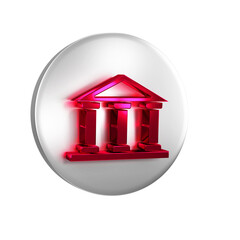 Red Courthouse building icon isolated on transparent background. Building bank or museum. Silver circle button.