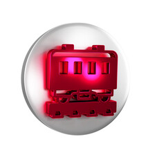 Fototapeta premium Red Passenger train cars icon isolated on transparent background. Railway carriage. Silver circle button.