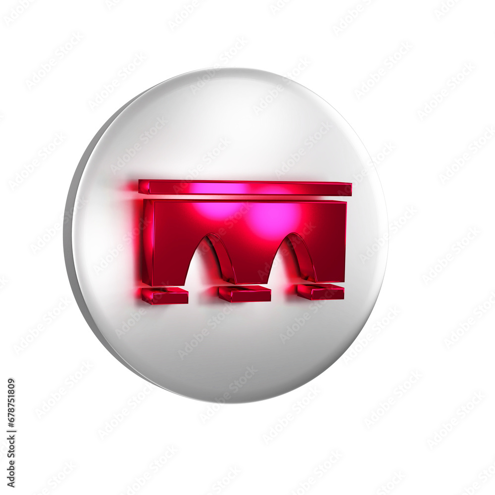 Poster red bridge for train icon isolated on transparent background. silver circle button.
