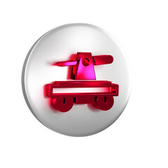 Red Draisine handcar railway bicycle transport icon isolated on transparent background. Silver circle button.