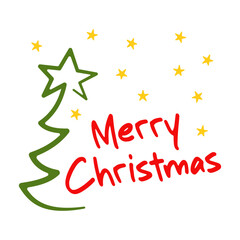 Merry Christmas lettering with christmas tree and stars