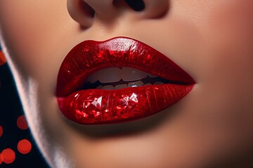 Red lips shiny close up beauty fashion