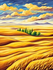 Wheat field landscape. AI generated illustration