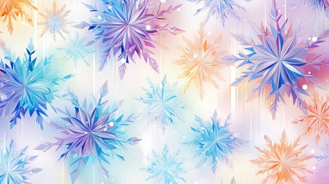  a multicolored pattern of snowflakes on a multicolored background with snow flakes on the bottom of the image and bottom half of the snowflakes on the bottom half of the image.