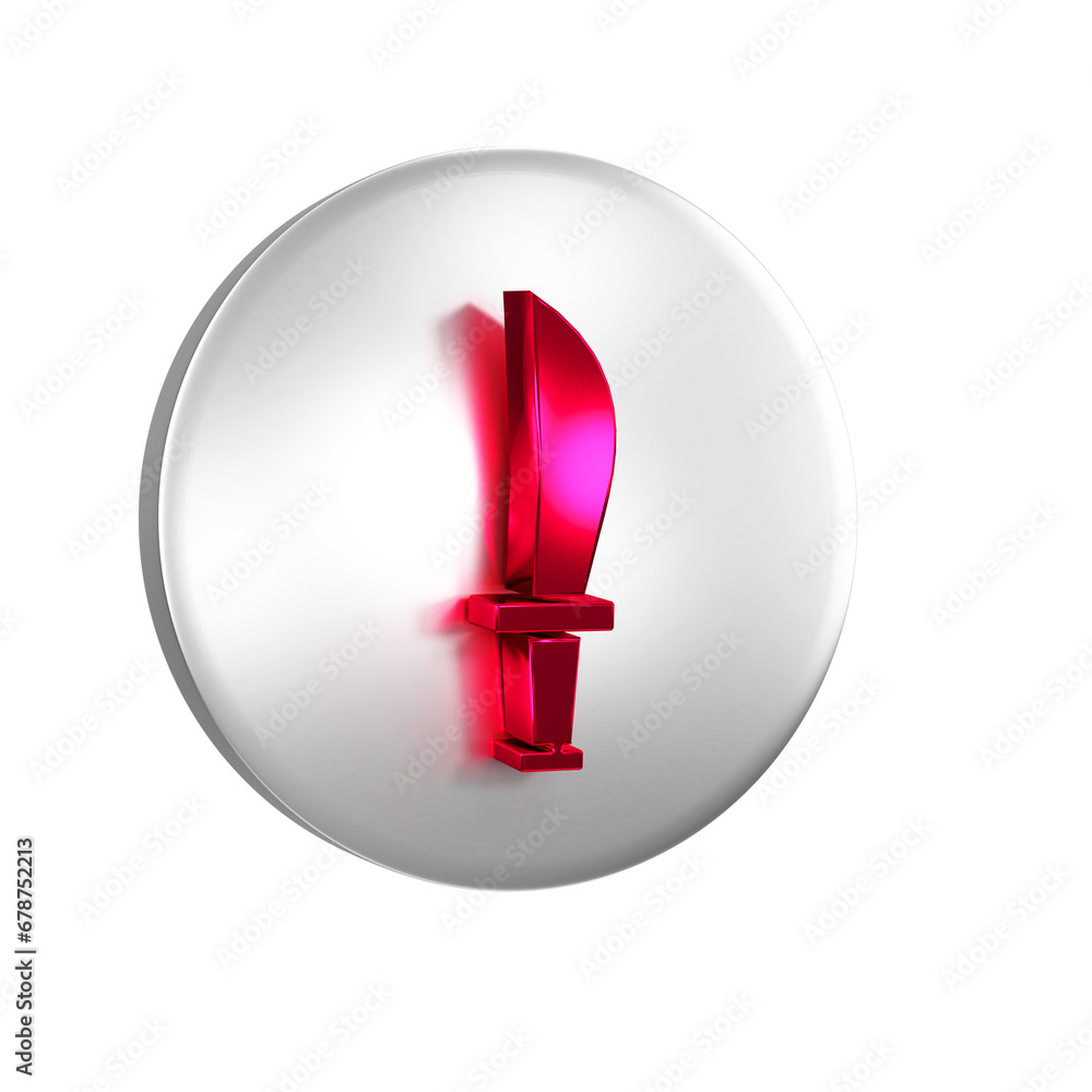 Poster red pirate sword icon isolated on transparent background. sabre sign. silver circle button.