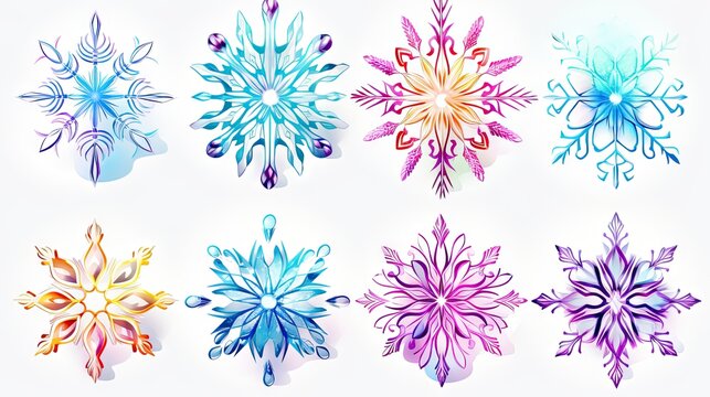  a bunch of colorful snowflakes sitting on top of a white sheet of paper in the shape of a snowflake on top of a white sheet of paper.